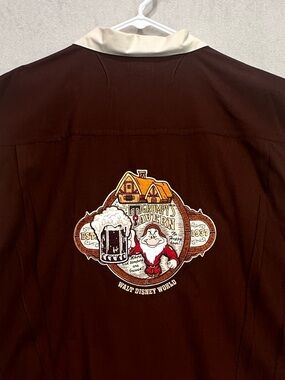 Vtg Walt Disney World Grump's Tavern Two-Tone Cream & Brown Bowling Shirt Sz XXL